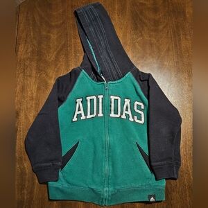 Adidas Kids Green and Black Zip-Up Hoodie, Size 5